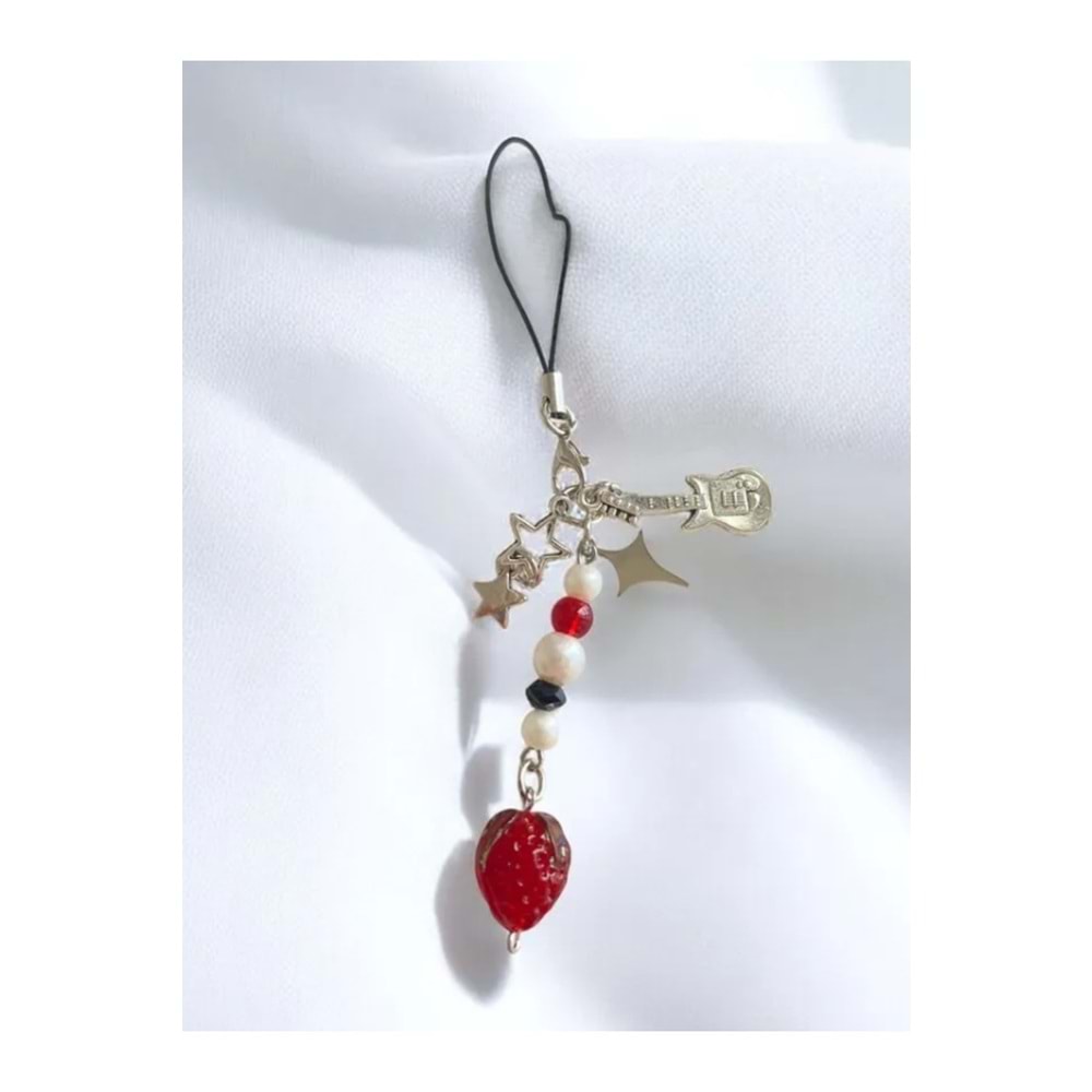 Çilek ,Gitar,Yıldız,Çilek İpli Anahtarlık,Telefon Aksesuarı , Çanta Süsü, Charm