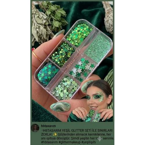 Yeşil jel glitter far yüz saç ve vücut simi