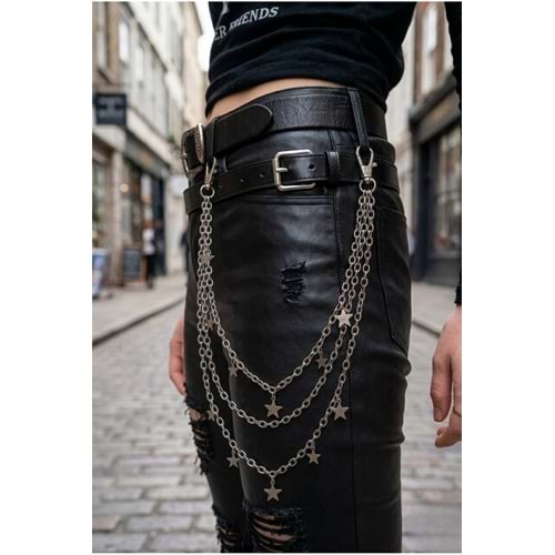 Silver Basic Yıldız Detaylı Üçlü Pantolon Zinciri