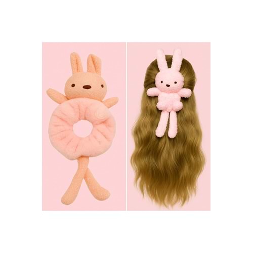 Lilalola Peluş Tavşan Saç Toka – Yumuşak Plush Bunny Scrunchie Pembe)