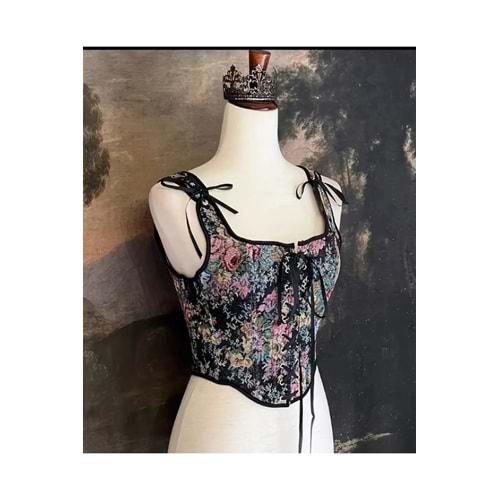 Vintage büstiyer retro çiçek korse