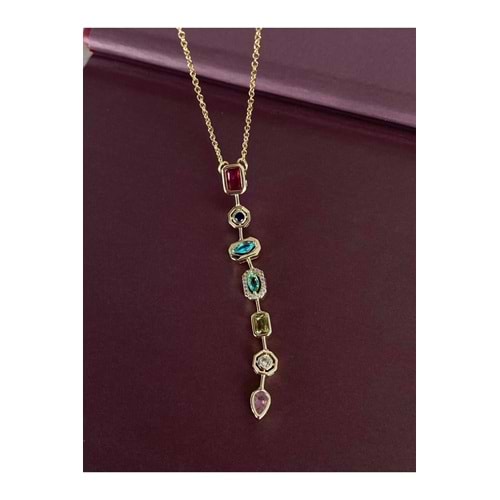 Çelik Baget Taşlı Tasarım Kolye