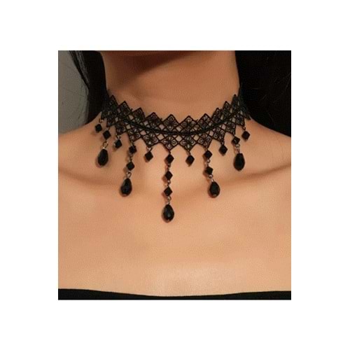 Vintage Siyah Dantel Gotik Kolye - Dantel Choker Kolye Ayarlanabilir Zincir,