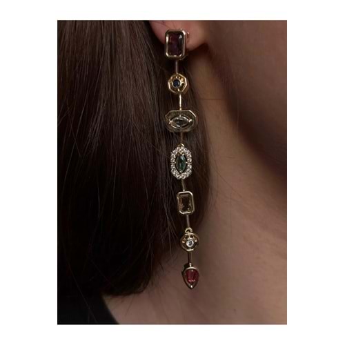 7 Element Taşlı Melis Goral Çelik Küpe Gold Renk Y Küpe