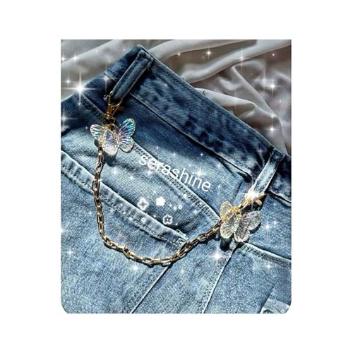 Jeans kadın kelebek detaylı Fransız zincir