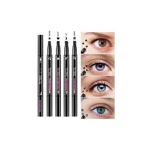 4 Adet Çift Taraflı Yıldız Çiçek Ay Ve Kalp Desenli Eyeliner Waterproof