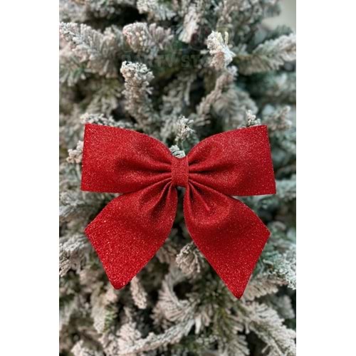 Büyük Kırmızı Eva Fiyonk Kurdele 25x25 Cm Parlak Simli Yılbaşı Temalı Çam Ağacı Süsü Ağaç Dekoru