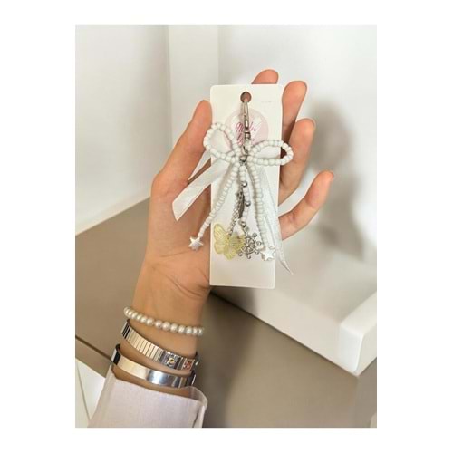 Ribbon, Kelebek Detaylı Çanta Charm,Çanta Aksesuarı,Anahtarlık,Hediyelik Aksesuar,Matara Charm