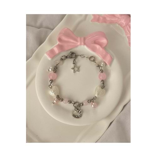 Vintage Kalp Boncuklu Hello Kitty Charmlı y2k Fairycore Coquette Bileklik