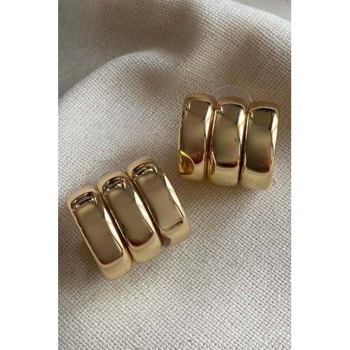 Pelo Çoklu Görünüm Üçlü Bombeli Gold Çelik Küpe