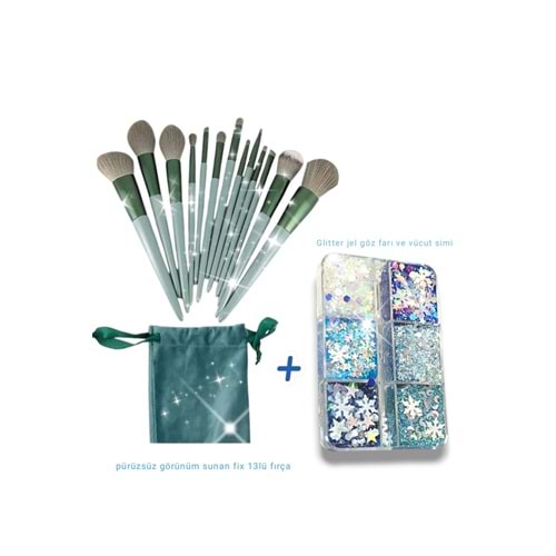 13 Lü Fix Fırça Frozen Glitter Jel Far Yüz Ve Vücut Simi