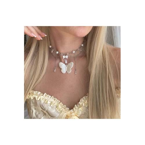 Butterfly's Pearls y2k Fairycore Coquette Tasarım Kolye
