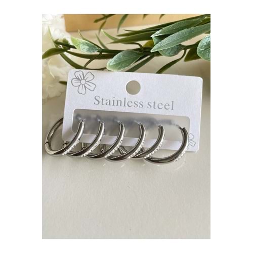 Zirkon Taş Detaylı Çoklu Çelik Halka Küpe