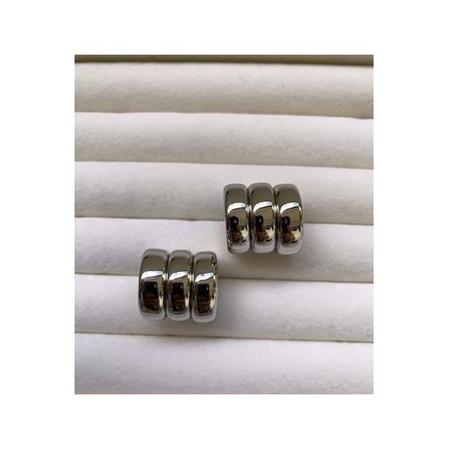Silver üç sıra bombe küpe