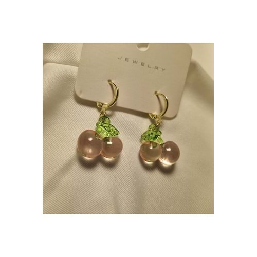 Şeffaf Pembe Kiraz Küpeler / Pink Cherry Earring