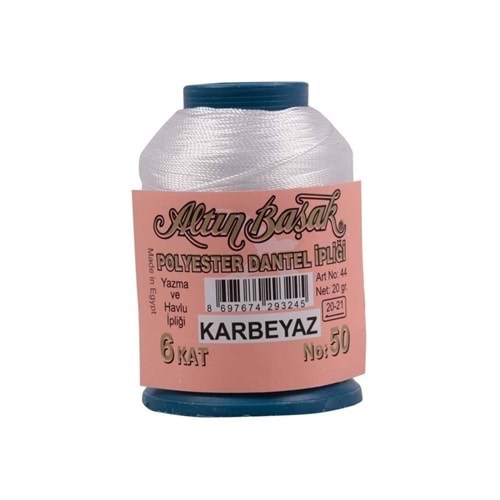 Polyester Oya Ve Dantel Ipliği 20 Gr No:50 6 Kat - Kar Beyaz