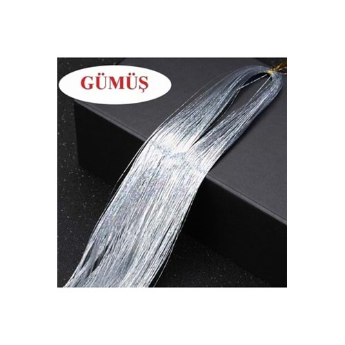 Saç Simi Gümüş - Saça Pratik Bağlanan Hair Tinsel 110-120 Cm Uzunluğunda