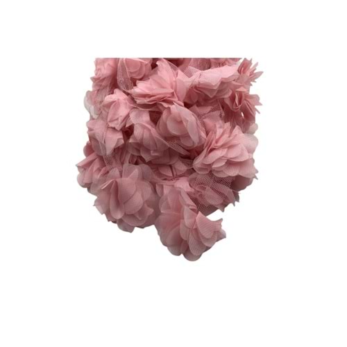 Lazer Kesim Organze Kumaş Gül Süsleme Malzemesi 9 Metre 120 Adet Kumaş Gül Şeker Pembe