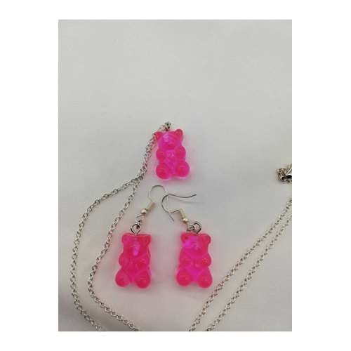 Pembe Jelibon Ayıcık Kolye Küpe