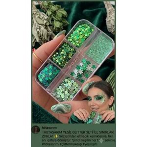 Yeşil jel glitter far yüz saç ve vücut simi