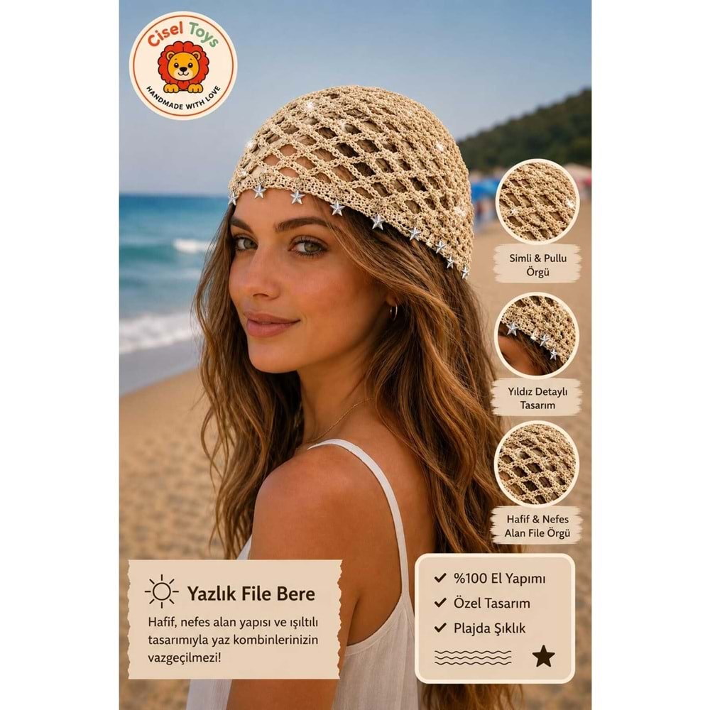 Trend Plaj Örme Saç Aksesuarı File Bandana Gümüş