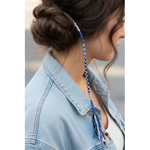 El Yapımı Bohem Etnik Püsküllü Rasta Örgü Saç İpi Tokası Aksesuarı Hair wrap