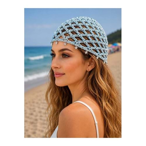 Trend Plaj Örme Saç Aksesuarı File Bandana Mavi