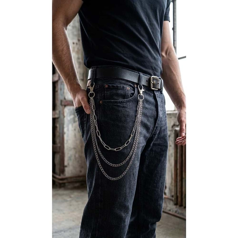 Modern Grunge 3 Katmanlı Pantolon Zinciri Sokak Modası Streetwear
