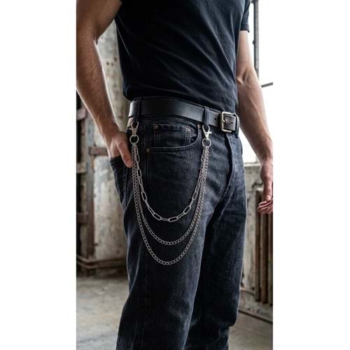 Modern Grunge 3 Katmanlı Pantolon Zinciri Sokak Modası Streetwear