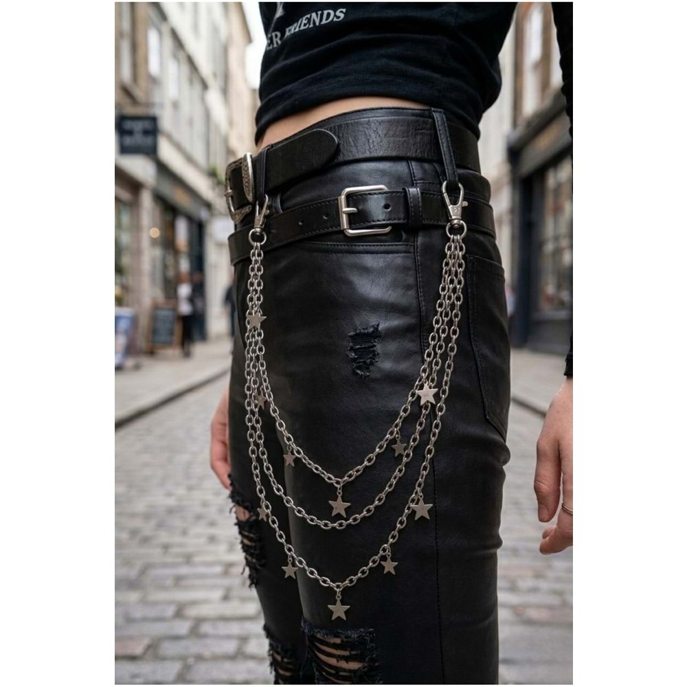 Silver Basic Yıldız Detaylı Üçlü Pantolon Zinciri