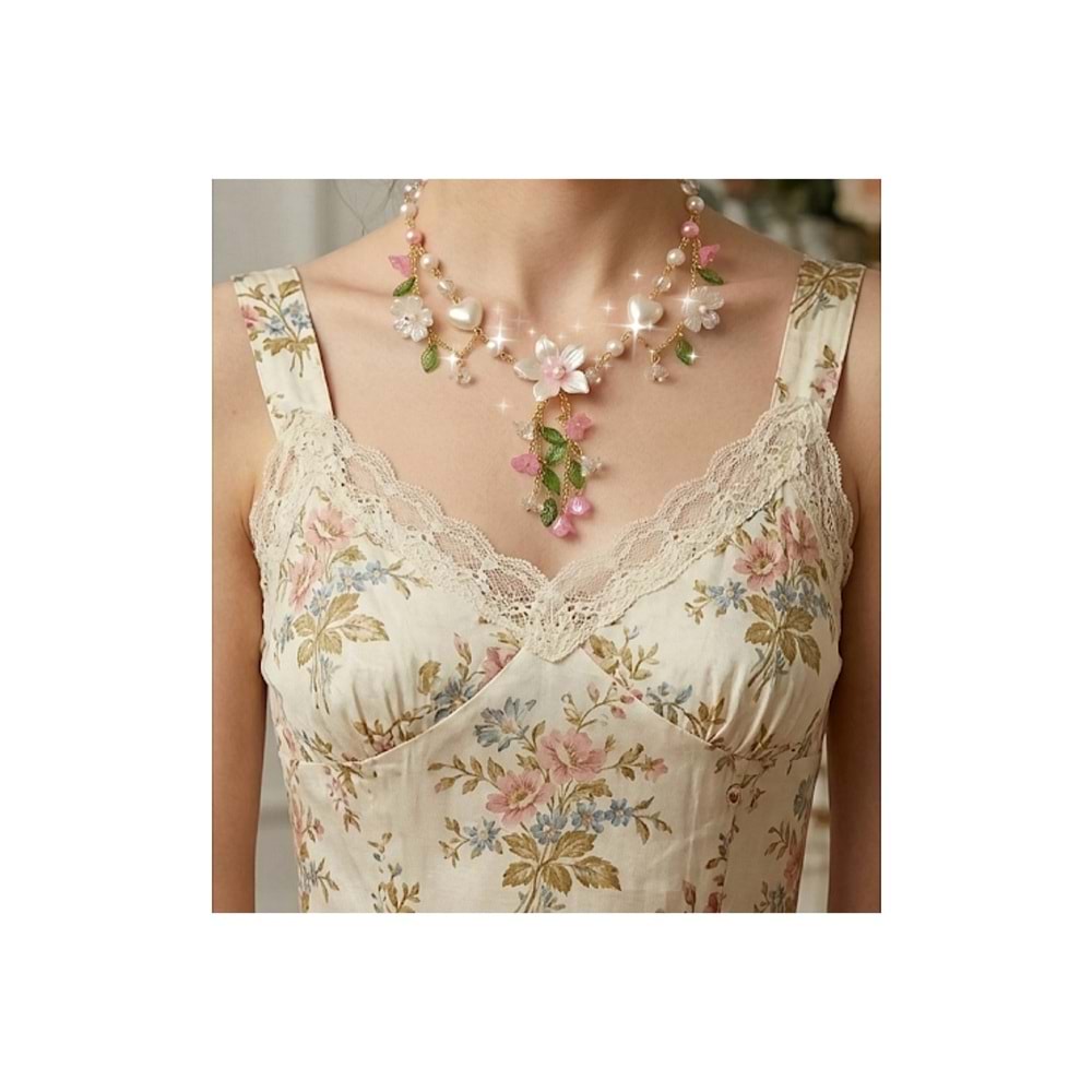 Fransız esintili tasarım vintage çiçekli kolye