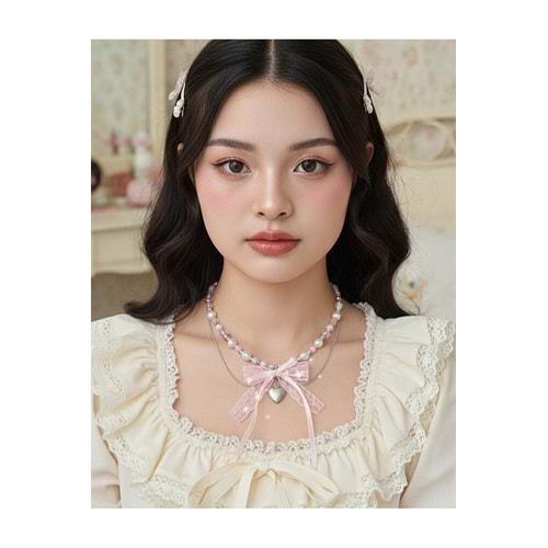 Lolita coquette y2k Pinterest model kalp fiyonk kolye