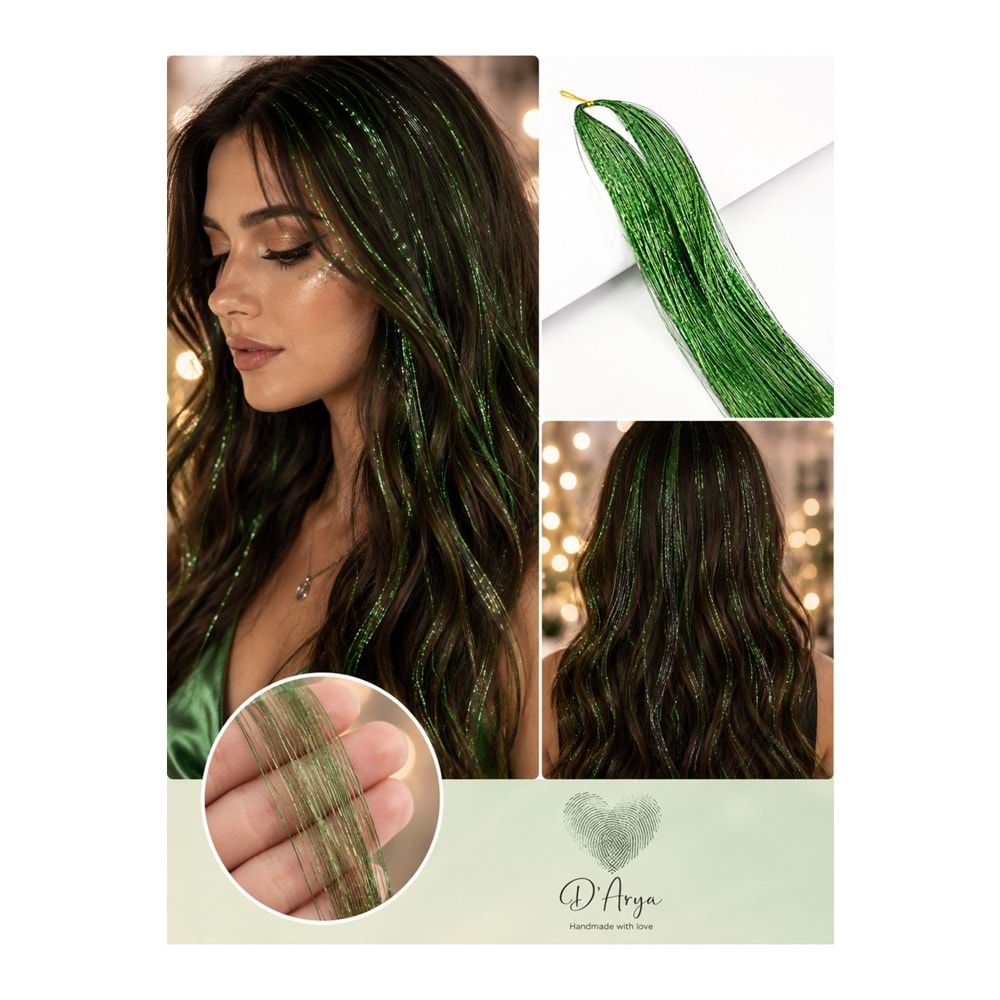 D’Arya Yeşil Işıltılı Tinsel Saç Simi – Hair Tinsel Uzun Model DD685