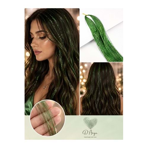 D’Arya Yeşil Işıltılı Tinsel Saç Simi – Hair Tinsel Uzun Model DD685