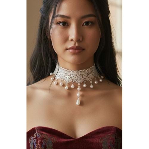 Zet Style Nocturne Koleksiyonu “Nocturne Velaria – Gecenin Örtüsü” Dantel Choker Gotik Kolye