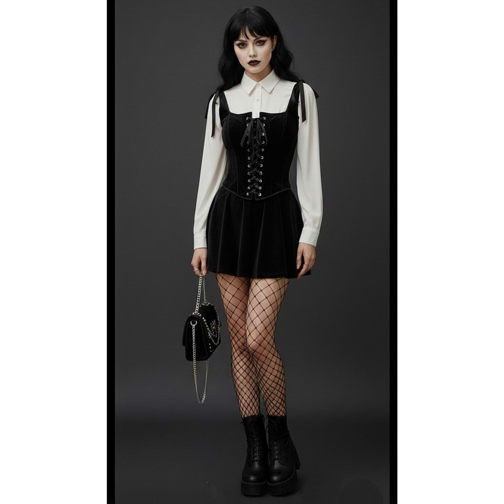 Siyah süet coquette y2k Pinterest model gothic tarz büstiyer
