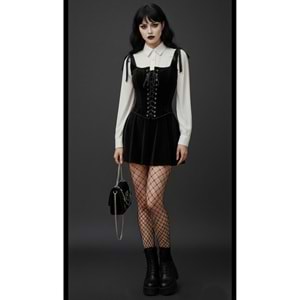 Siyah süet coquette y2k Pinterest model gothic tarz büstiyer