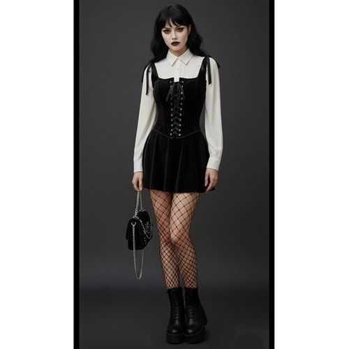 Siyah süet coquette y2k Pinterest model gothic tarz büstiyer