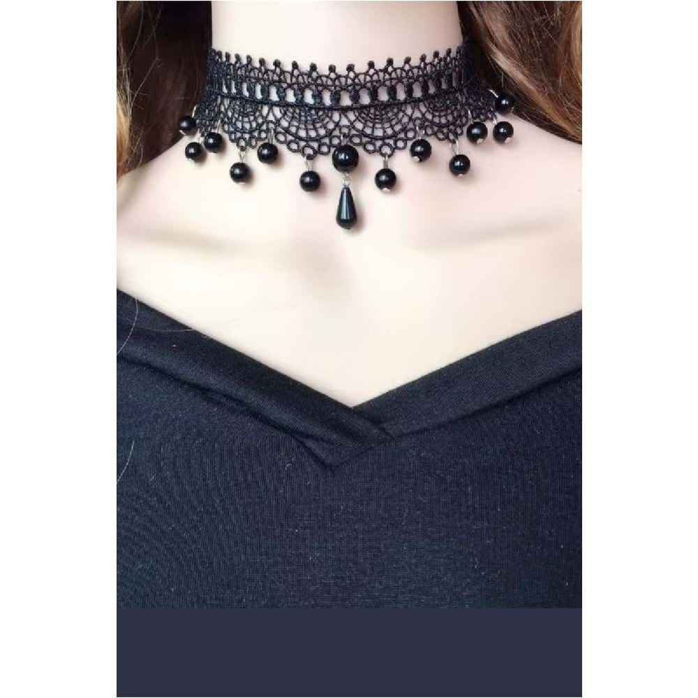 Zet Style “Raven Mourne – Kuzgunun Ağıtı” Siyah Dantel Choker Gotik Kolye