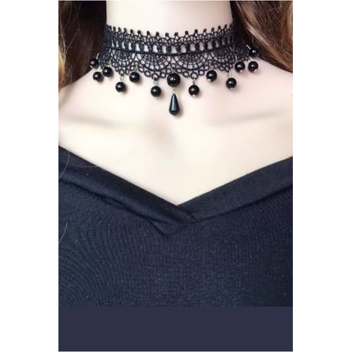Zet Style “Raven Mourne – Kuzgunun Ağıtı” Siyah Dantel Choker Gotik Kolye