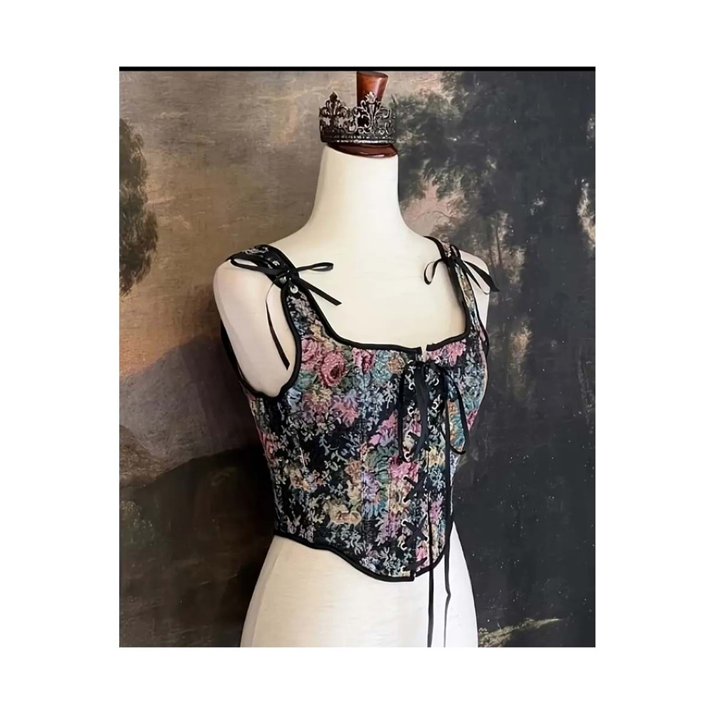 Vintage büstiyer retro çiçek korse