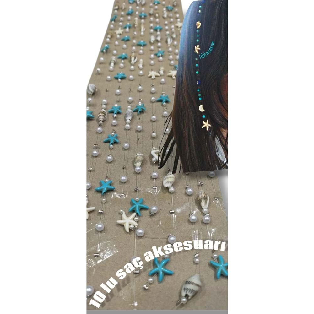 Saç aksesuarı Deniz yıldızı figürlü tinsel 10 lu set