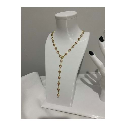 PEMBE KALP DETAYLI GOLD Y KOLYE