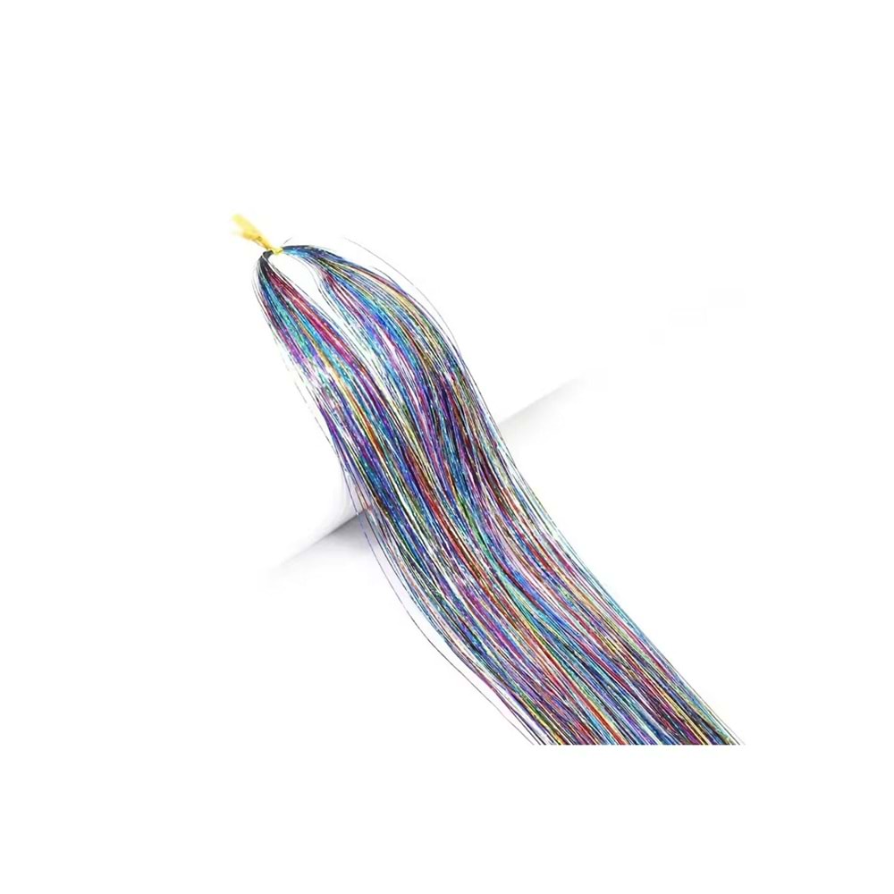 Hair Tinsel - Saç Simi - Simli Karışık Renkli - (KATLANMIŞ) 60 Cm - Tek Tutam