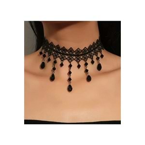 Vintage Siyah Dantel Gotik Kolye - Dantel Choker Kolye Ayarlanabilir Zincir,