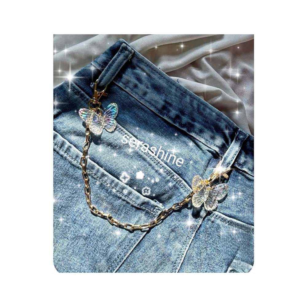 Jeans kadın kelebek detaylı Fransız zincir