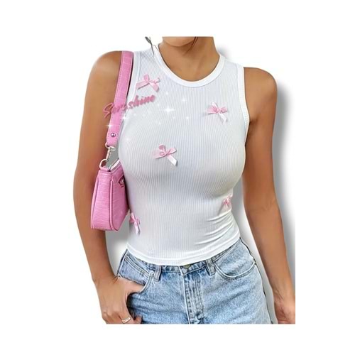 Pembe fiyonk detaylı bluz