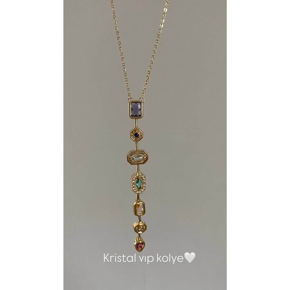 Kristalal taşlı y kolye
