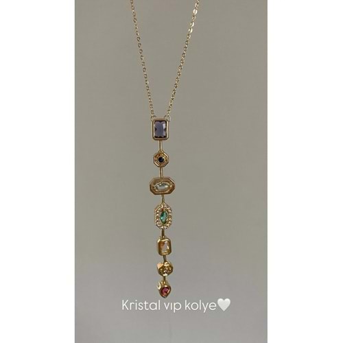 Kristalal taşlı y kolye