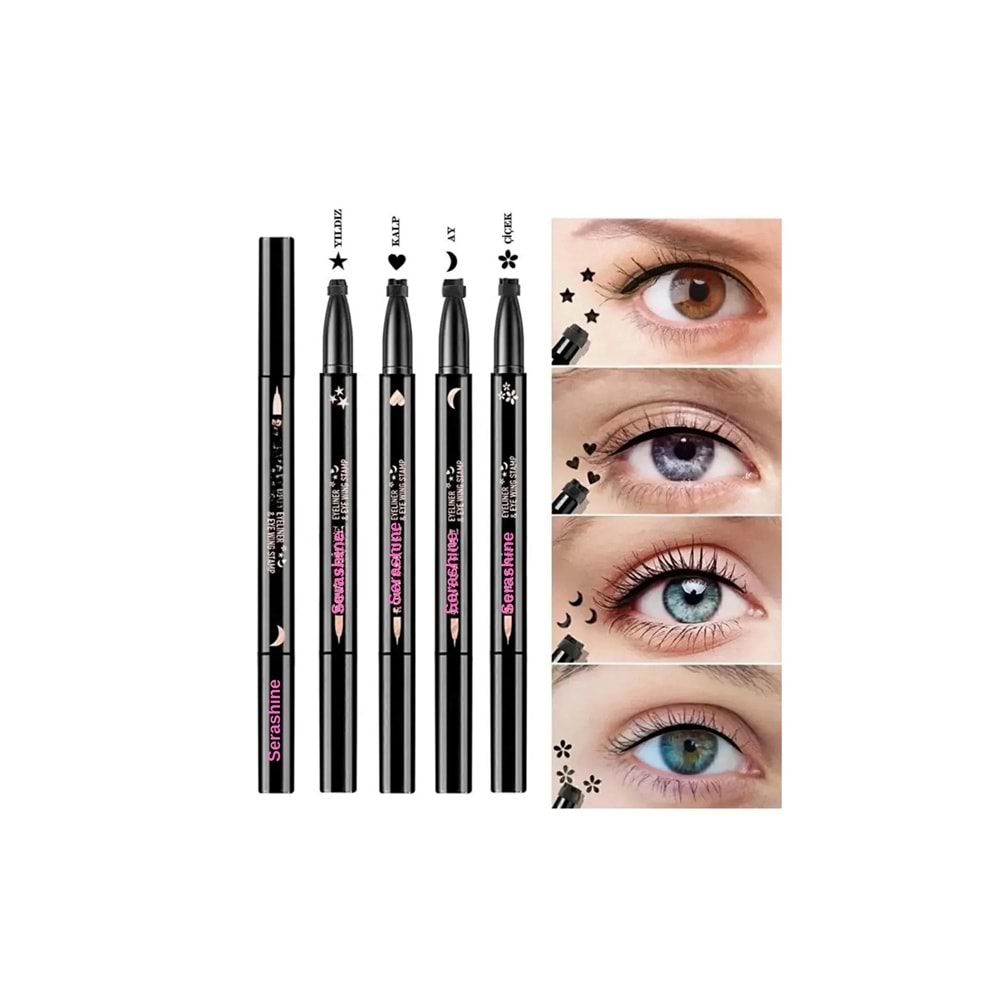 4 Adet Çift Taraflı Yıldız Çiçek Ay Ve Kalp Desenli Eyeliner Waterproof